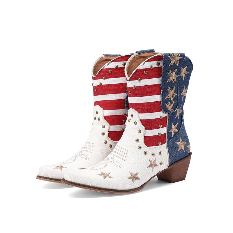 Women's USA Flag Denim Western Ankle Bootie | FBA Vibes