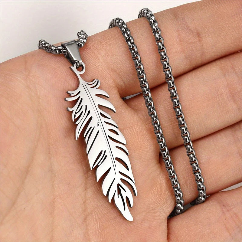 FBA Men's Stainless Steel Feather Pendant Necklace | Hip Hop Punk Jewelry