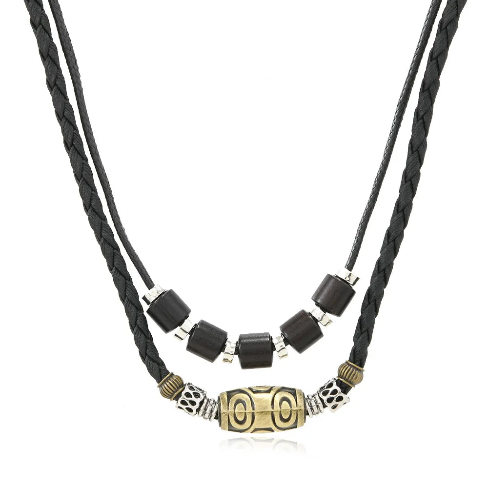 FBA Punk Retro Wax Rope Antique Pendant Necklace | Men's Collarbone Chain