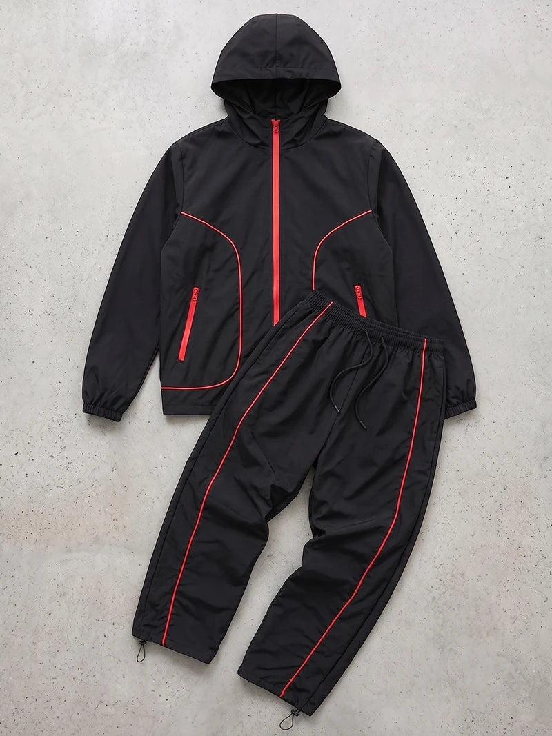 Men's 2-Piece Hooded Windbreaker Tracksuit Set – Full Zip Jacket & Quick-Dry Jogger Pants | FBA Vibes