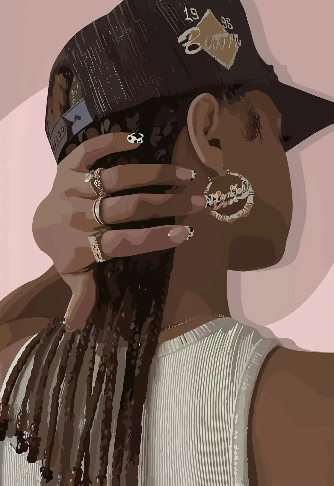 Hip Hop Black Girl Gold Jewelry Canvas Print | Afro Woman Wall Art