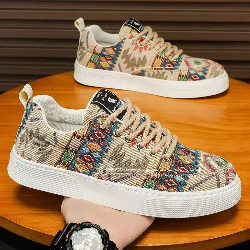 FBA Men's Ethnic Style Platform Board Shoes | Breathable Flat Sneakers