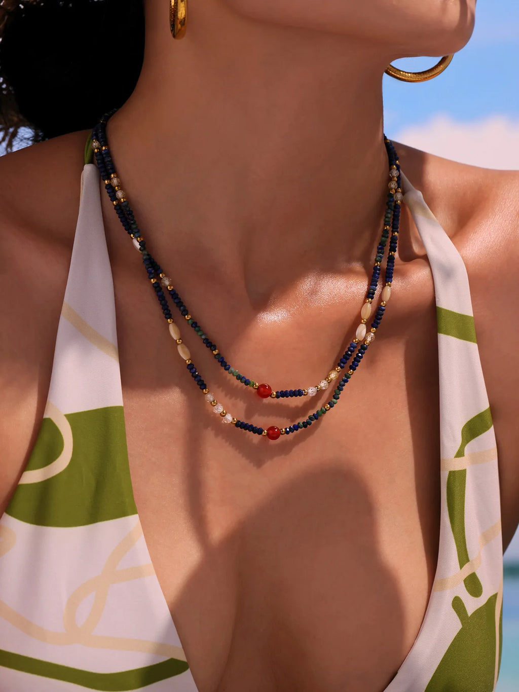 FBA Women's Ethnic Natural Stone Necklace | Stainless Steel Luxury Jewelry
