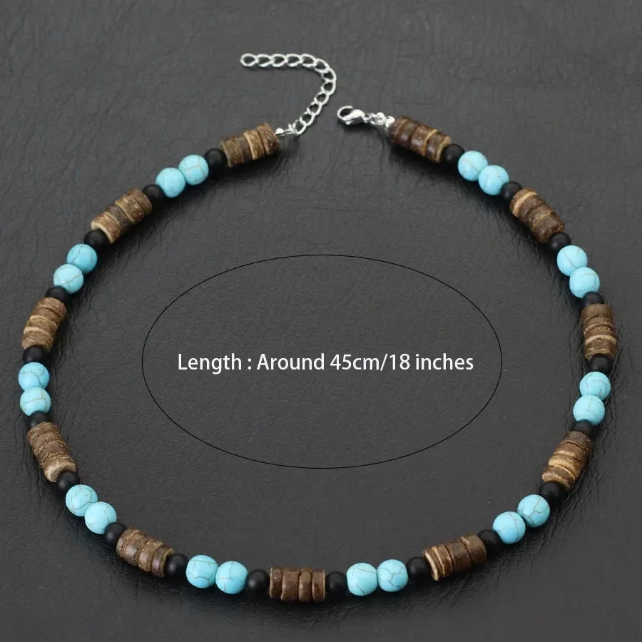 FBA Coconut Shell Lava Beaded Necklace for Men | Boho Wood Jewelry