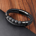 FBA Men's Beaded Leather Magnetic Clasp Bracelet | Natural Stone Jewelry