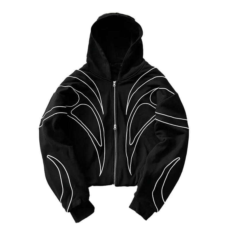 Women's Street Retro Striped Embroidered Oversized Hoodie – Y2K Hip Hop Punk Double Zipper Sweatshirt | Black | S–XL | FBA Vibes