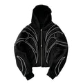 Women's Street Retro Striped Embroidered Oversized Hoodie – Y2K Hip Hop Punk Double Zipper Sweatshirt | Black | S–XL | FBA Vibes