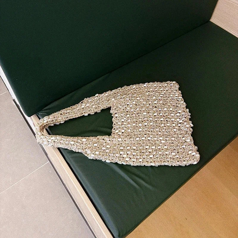 Handmade Plush Knitted Hollow Weave Tote Bag – Korean Style Casual Shoulder Bag for Women & Teens