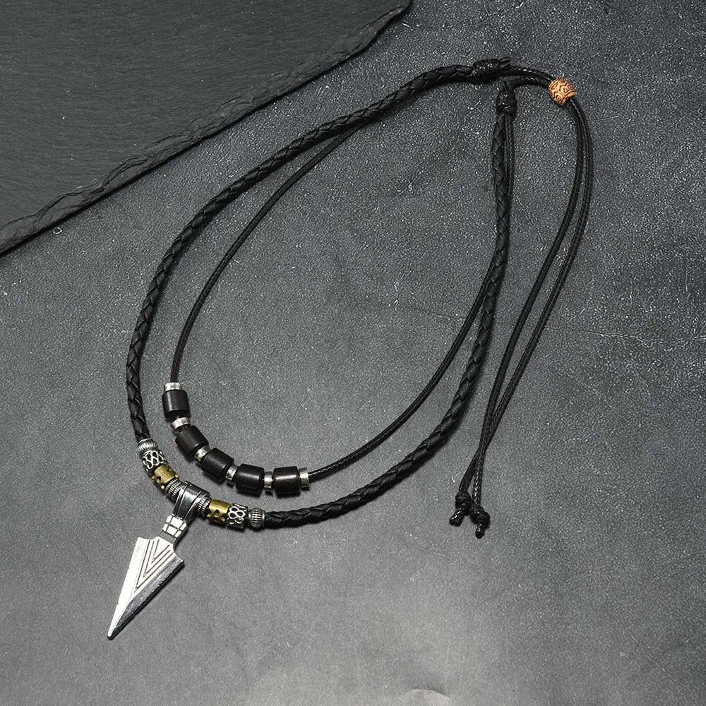 FBA Men's Viking Arrowhead Braided Leather Necklace | Boho Tribal Jewelry