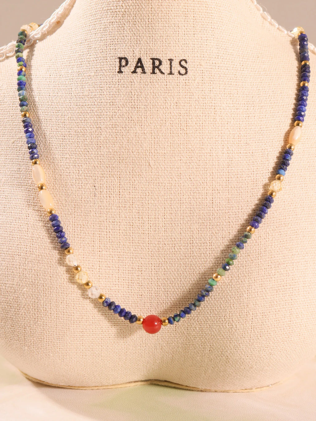 FBA Women's Ethnic Natural Stone Necklace | Stainless Steel Luxury Jewelry