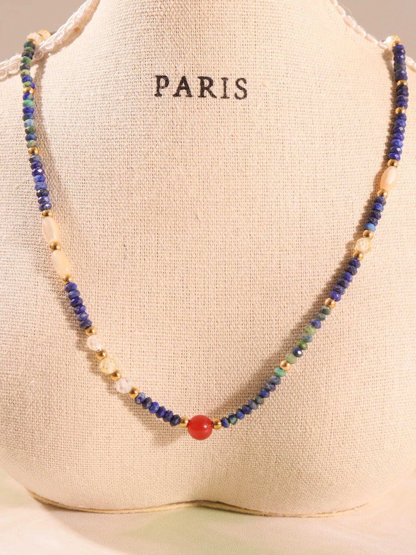 FBA Women's Ethnic Natural Stone Necklace | Stainless Steel Luxury Jewelry