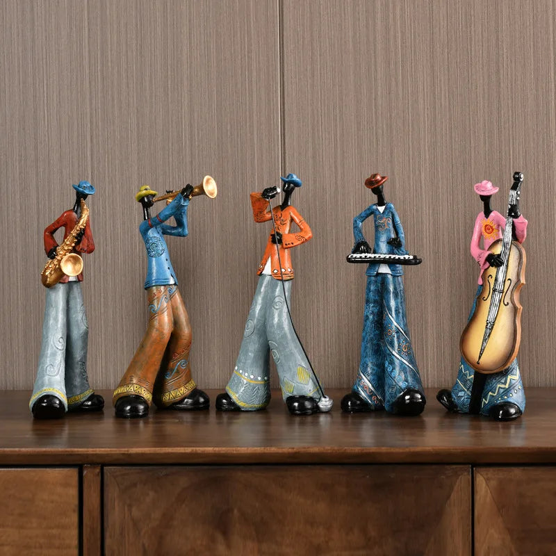 American Jazz Band Musician Resin Figurine | Nordic Arts & Crafts Statue for Living Room, Study & Office Decor