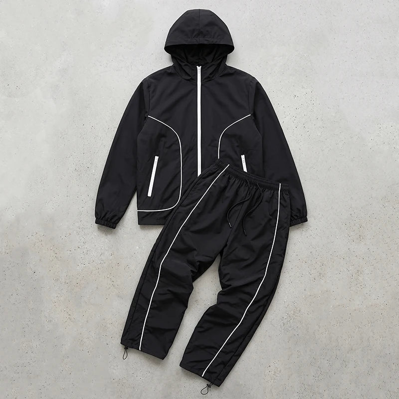 Men's 2-Piece Hooded Windbreaker Tracksuit Set – Full Zip Jacket & Quick-Dry Jogger Pants | FBA Vibes