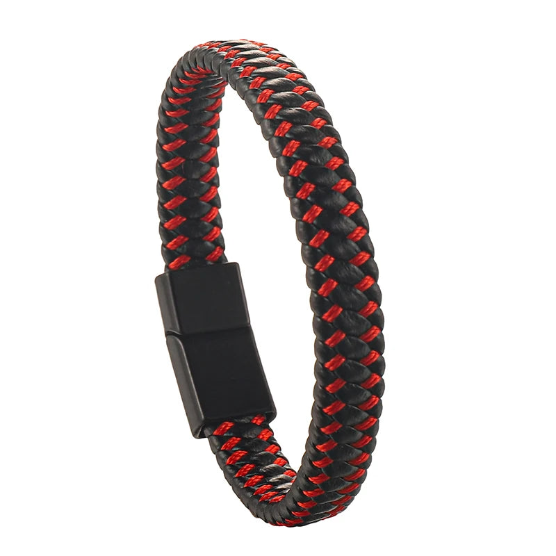FBA Men's Black Braided Leather Magnetic Bracelet | Wristband Gift
