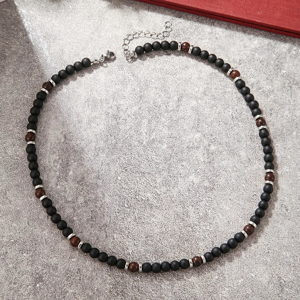 FBA Coconut Shell Wooden Bead Necklace for Men | Boho Stacked Jewelry