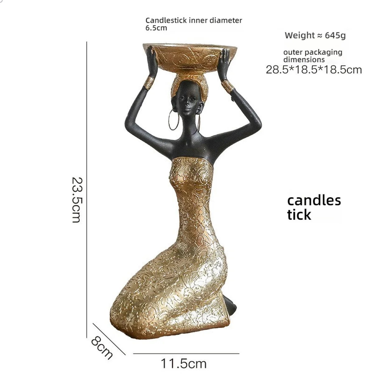 African-Style Resin Sculpture | Black & Gold Candle Holder & Decorative Accent