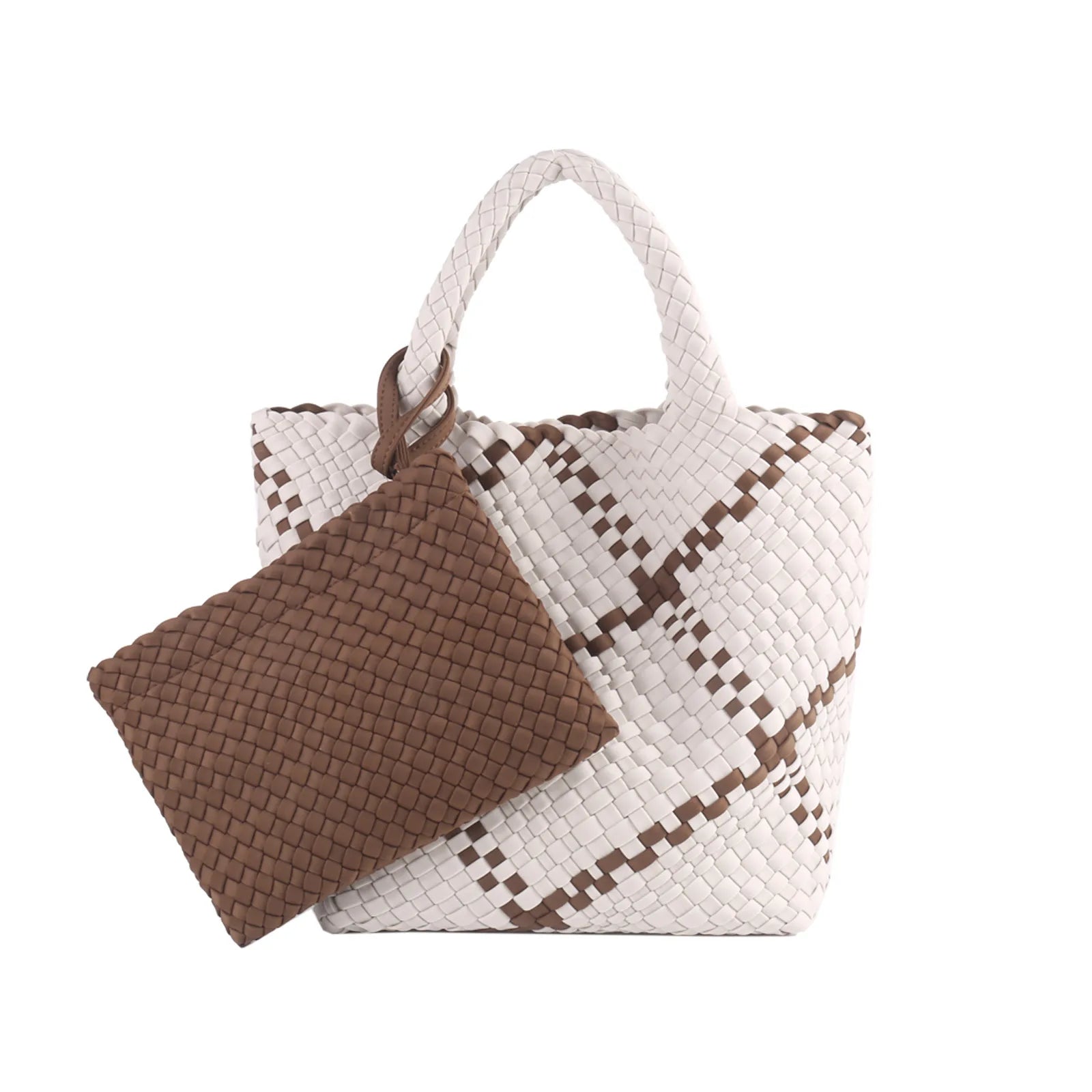 Neoprene Woven Tote Bag for Women – Waterproof Extra Large Beach Handbag & Retro Travel Shoulder Bag Set with Zipper Purse