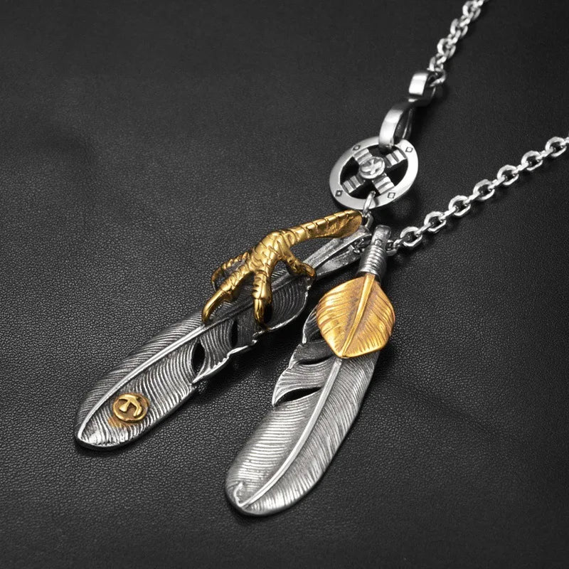 FBA Hip Hop Feather Pendant Necklace Set | Punk Chain Jewelry