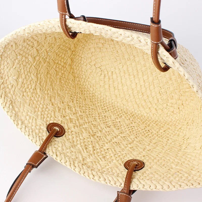 Handmade Straw Basket Tote Bag for Women – Woven Top Handle Beach Bag & Summer Vacation Purse