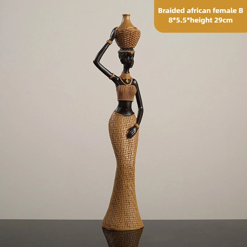 African Girl Ethnic Style Resin Ornament | Creative Character Sculpture for Home & Office Decor