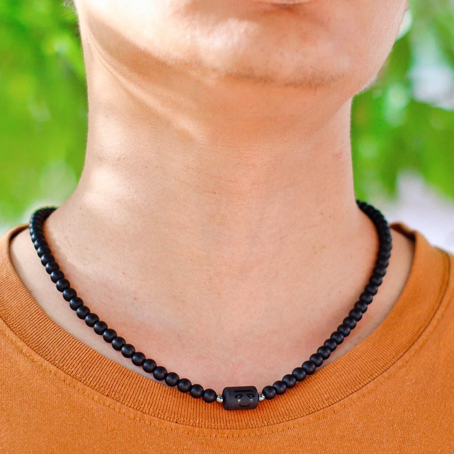 FBA 12 Constellations Black Onyx Beaded Necklace | Men's Jewelry