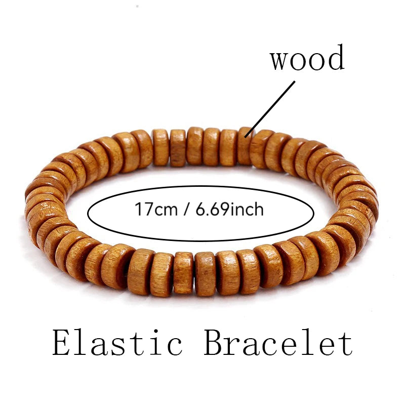 FBA Wooden Beaded Elastic Bracelet | Vintage Unisex Jewelry