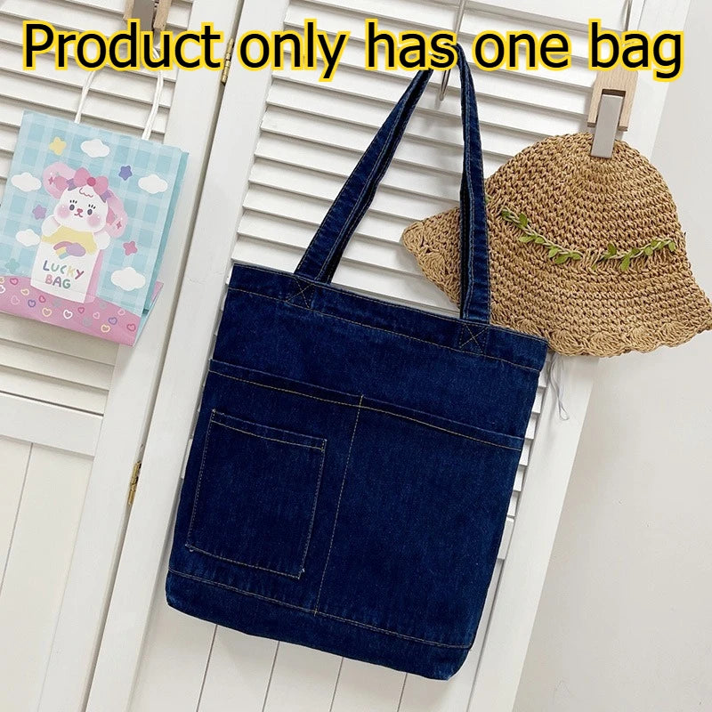 Casual Denim Tote Bag for Women – Large Capacity Shoulder Handbag for Travel & Daily Use