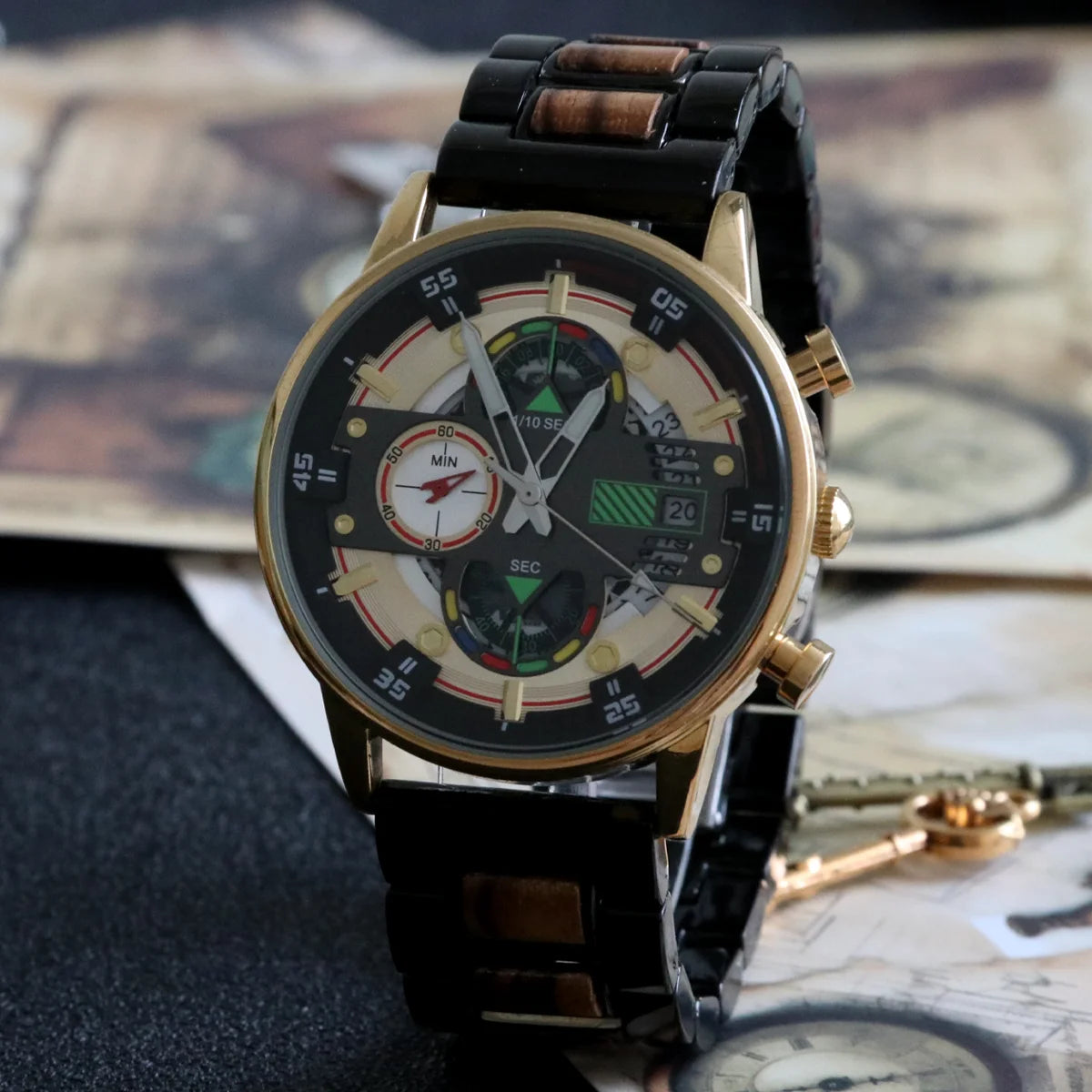 FBA Men's Luxury Wood Watch | Chronograph Calendar Wooden Wristwatch