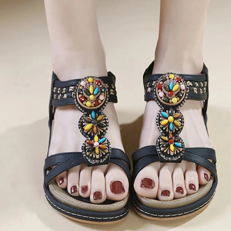 FBA Women's Soft Sole Bohemian Beach Sandals | Flat Bottom Fashion Shoes