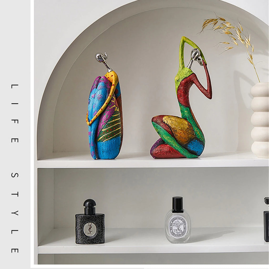 Abstract Female Sculpture | Hand-Painted Resin Art Figurine for Living Room, Desk & Home Decor