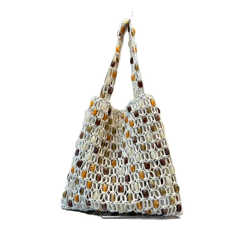 Woven Contrasting Cotton Tote Bag for Women – Fashionable Designer Shopping & Beach Bag