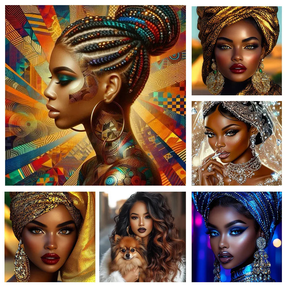 African Woman Diamond Painting Kit | DIY Full Drill Mosaic Embroidery Portrait