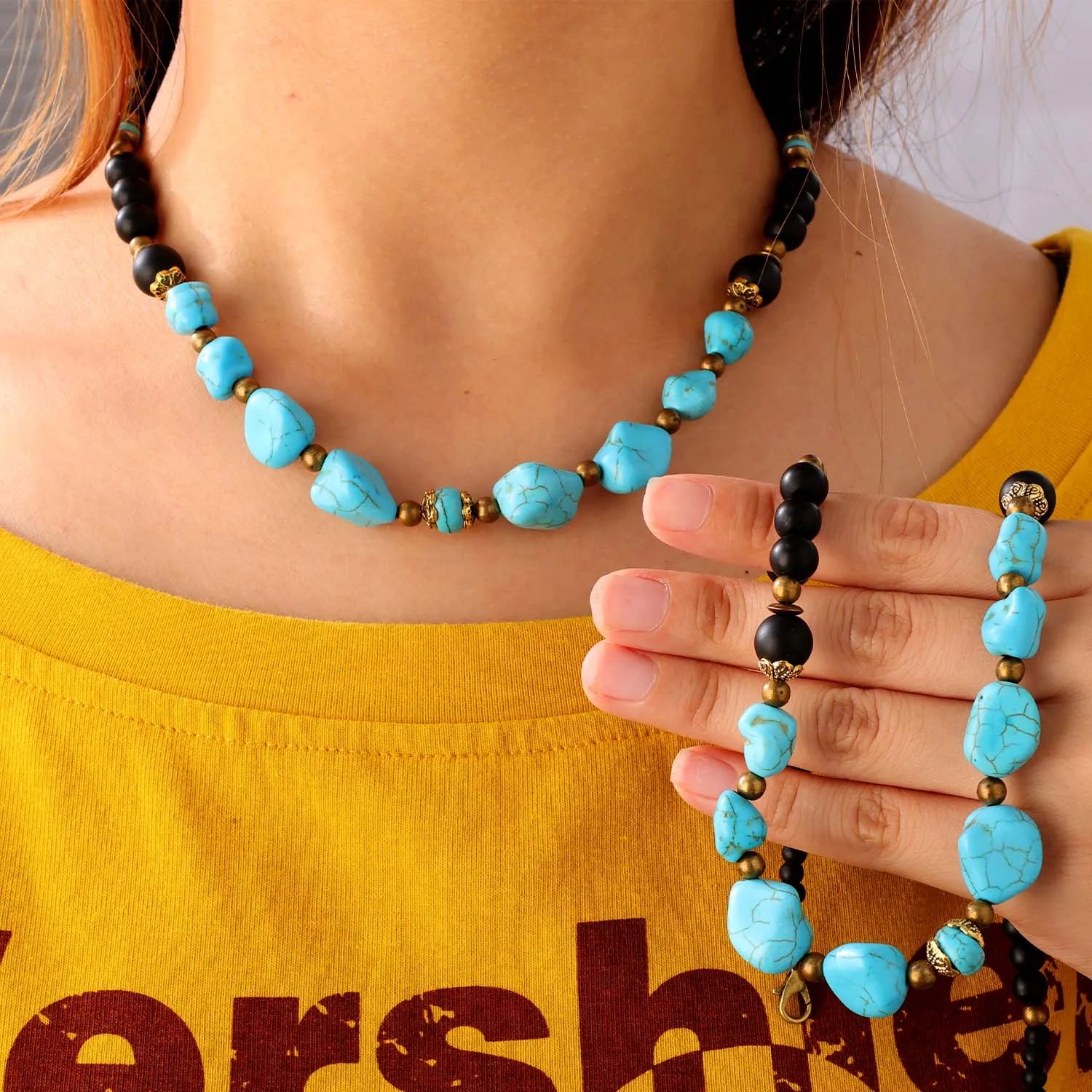 FBA Men's Turquoise Hip Hop Choker Necklace | Surf Punk Jewelry