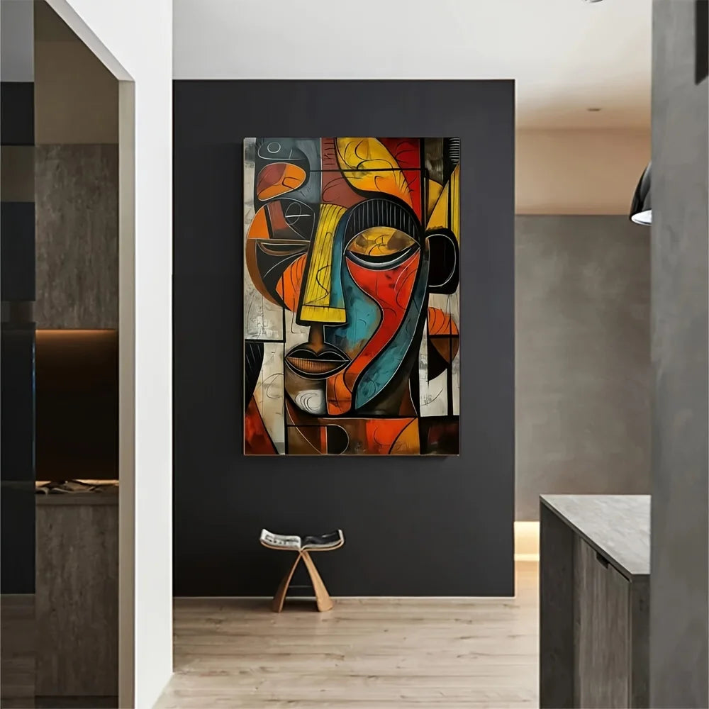 Picasso-Inspired African Tribal Mask Canvas Print | Abstract Wall Art Poster for Living Room