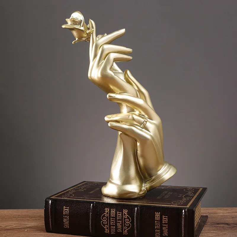 Romantic Couple Resin Ornament | Gold & Sandstone Figurine for Living Room, Entryway & Office Decor