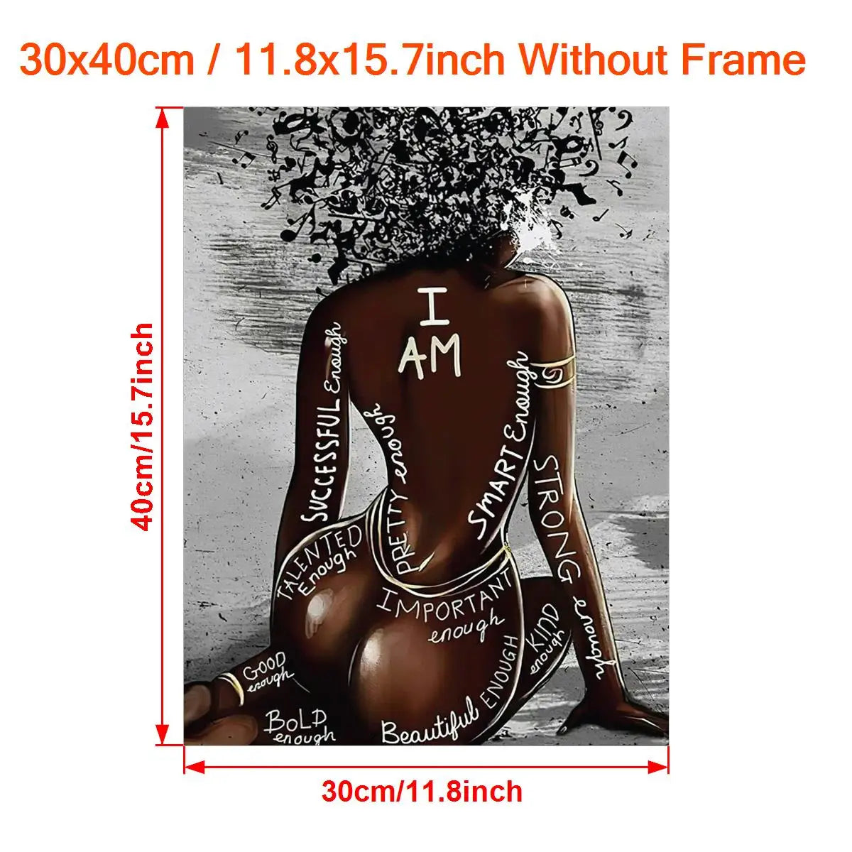 I Am Black Woman Canvas Print | Afro Hair Music Poster African Girl Wall Art