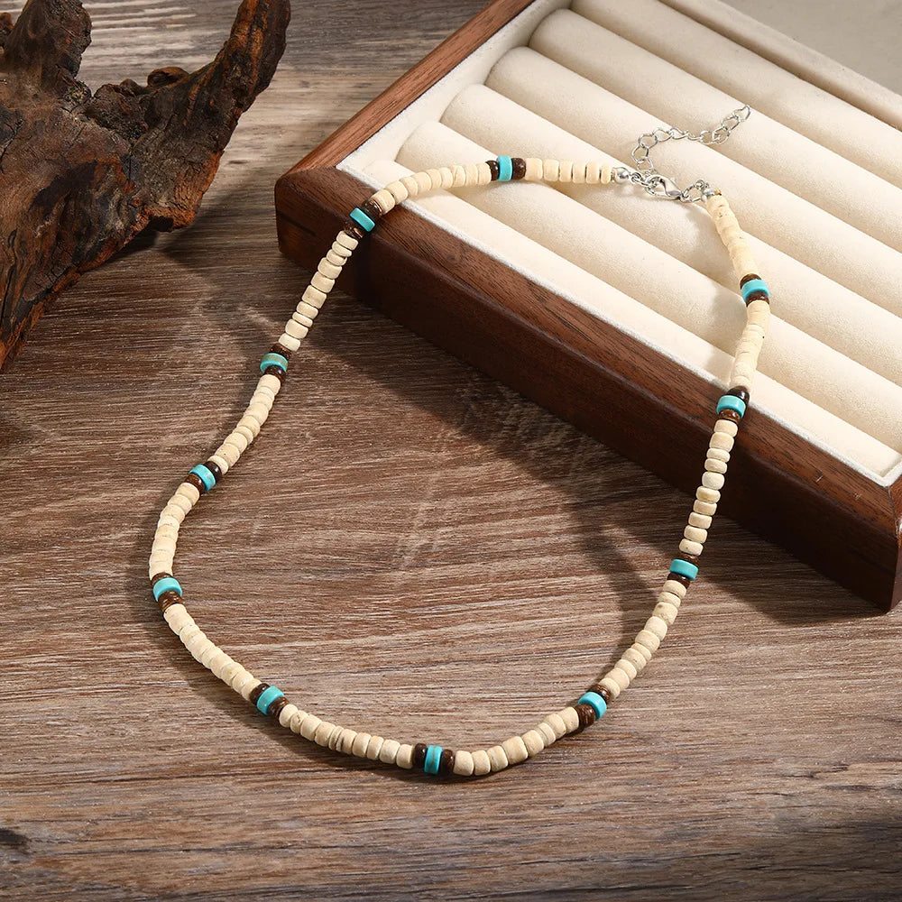 FBA Coconut Shell Wooden Bead Necklace for Men | Boho Stacked Jewelry