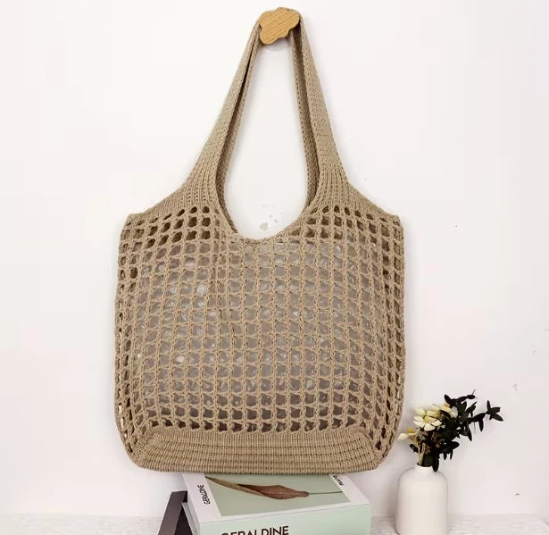Ladies' Large Capacity Crochet Openwork Weave Tote Bag – Eco-Friendly Shopping & Travel Shoulder Bag