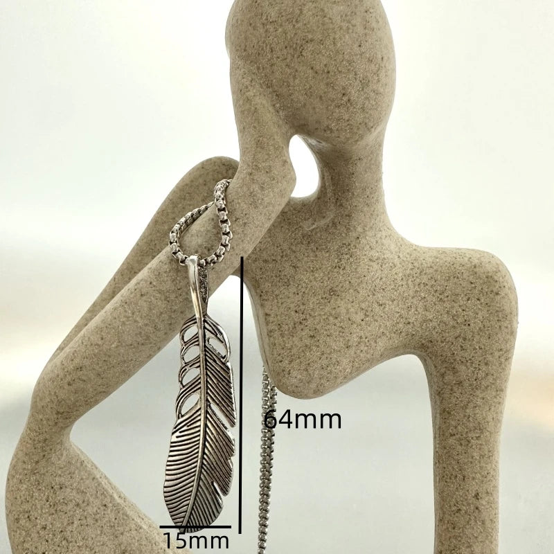 FBA Feather Print Stainless Steel Pendant Necklace | Street Style Jewelry