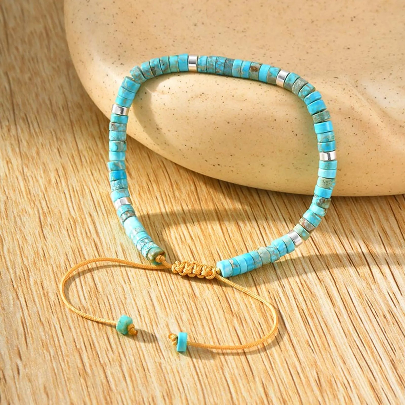 FBA Natural Blue Beaded Boho Bracelet for Men | Handmade Jewelry