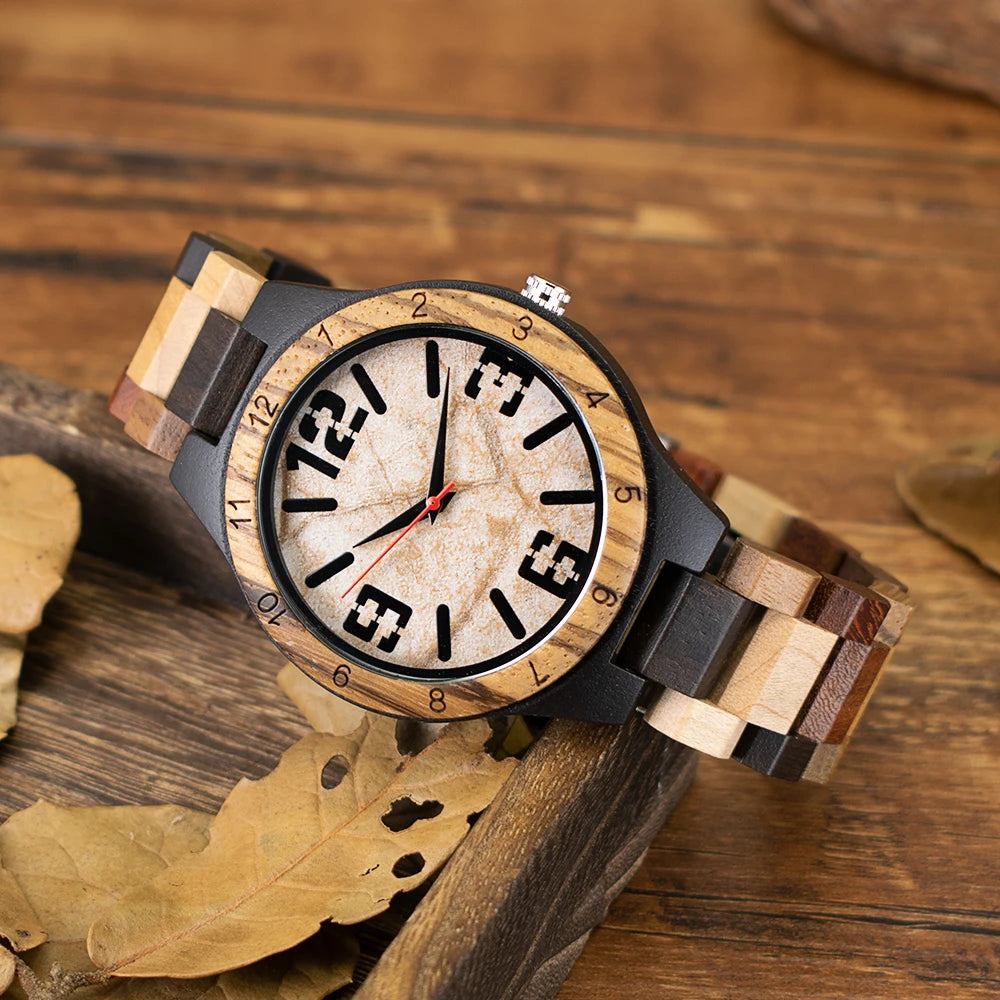 FBA Men's Dual Display Wood Watch | Vintage Retro Analog-Digital Wristwatch