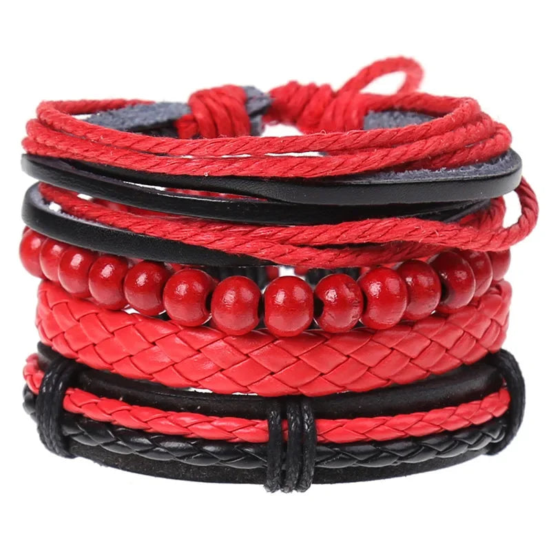 FBA 4-Piece Braided Leather Ethnic Wristband Set | Hope Believe Bracelet