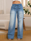 Women's American Retro Casual Loose Fit Drawstring Ankle-Length Jeans – Double Pocket Cotton Denim | Multiple Colors | S–3XL | FBA Vibes