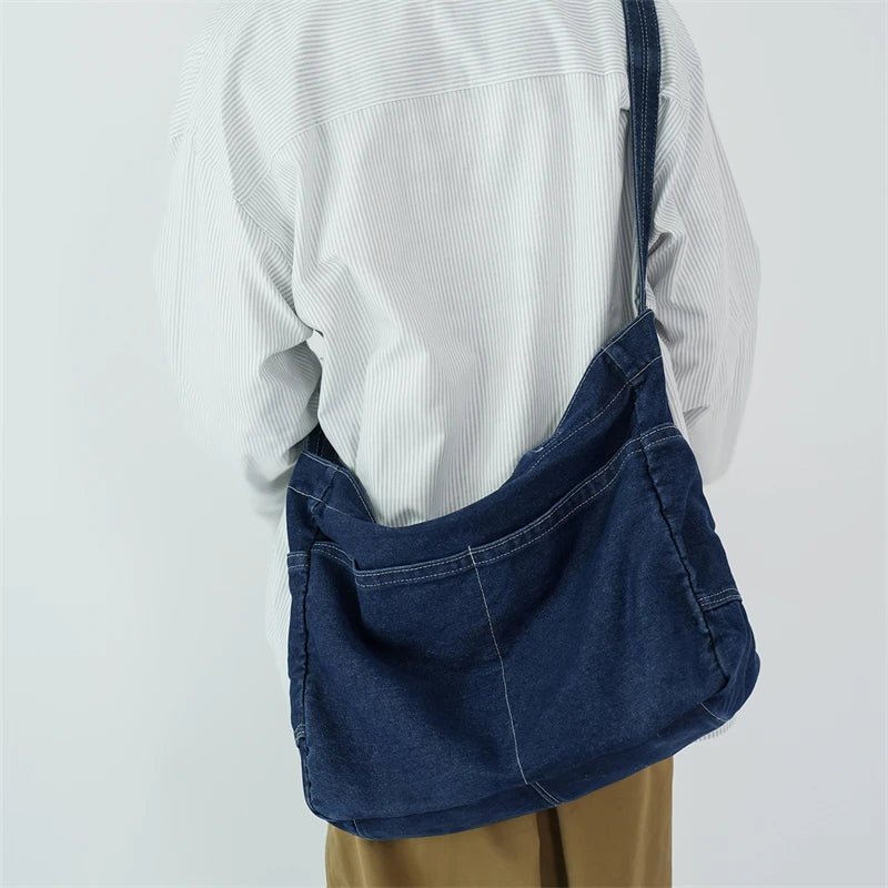 Denim Shoulder Bag for Women – Large Capacity Casual Tote & Crossbody Schoolbag