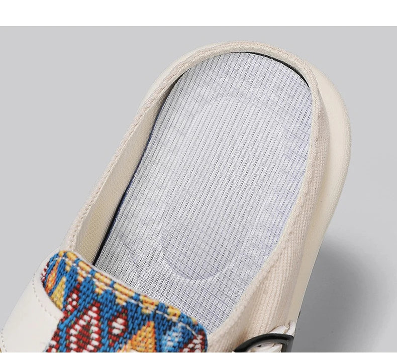 FBA Women's Ethnic Embroidered Linen Slippers | Handmade Comfort Sandals