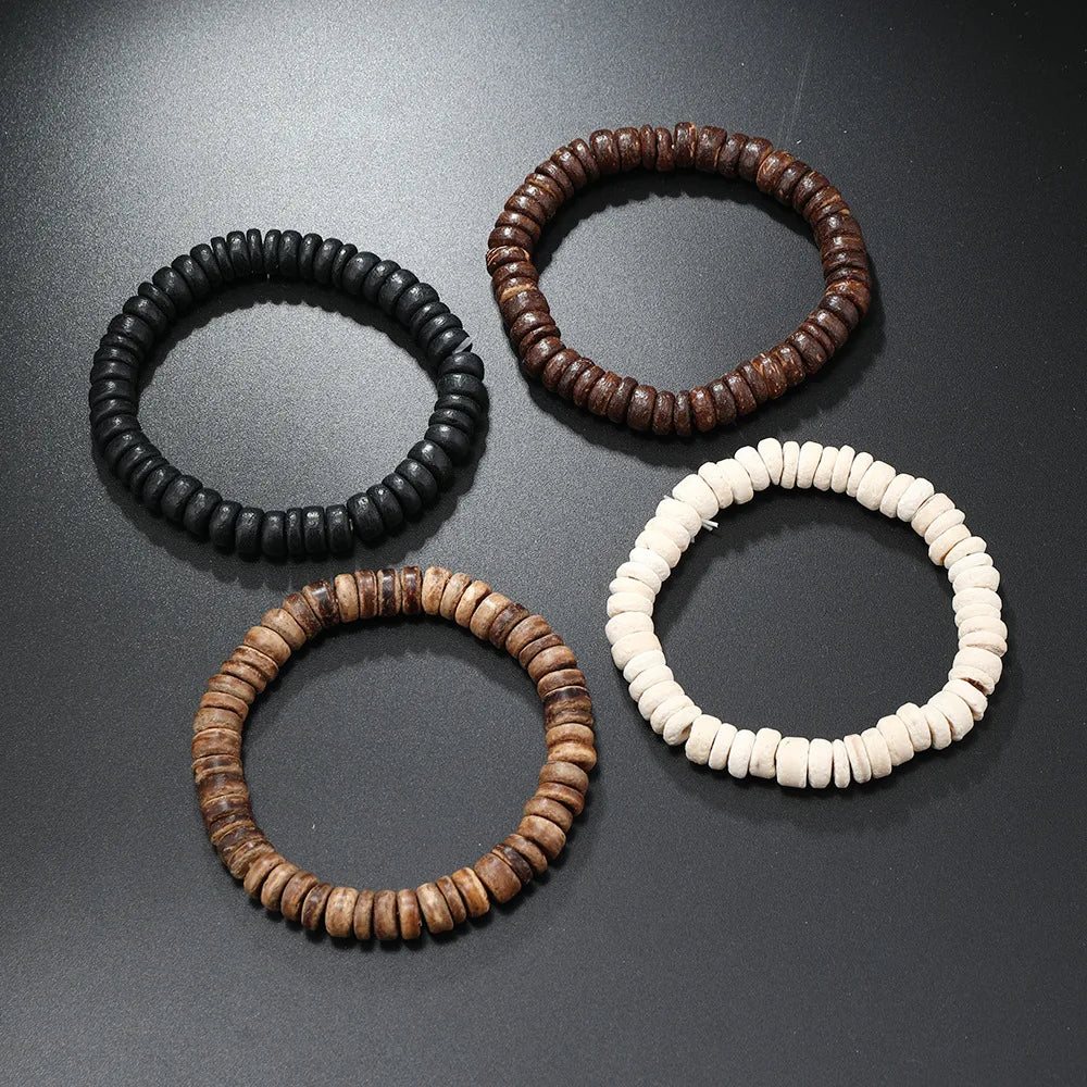 FBA Men's Multilayer Wooden Bead Bracelet | Coconut Shell Handmade Jewelry