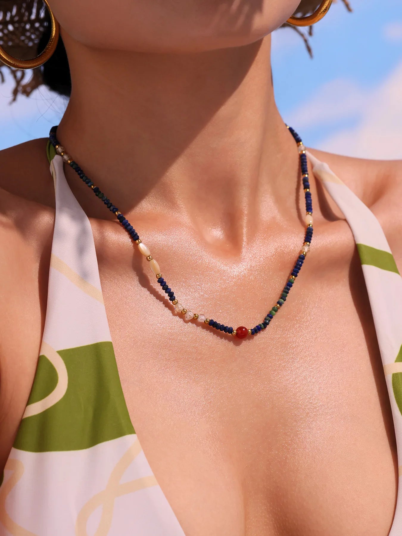 FBA Women's Ethnic Natural Stone Necklace | Stainless Steel Luxury Jewelry