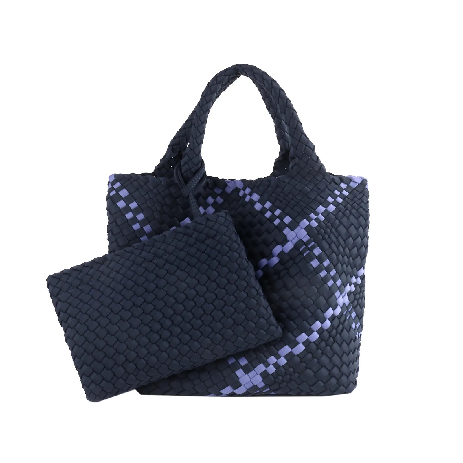 Neoprene Woven Tote Bag for Women – Waterproof Extra Large Beach Handbag & Retro Travel Shoulder Bag Set with Zipper Purse
