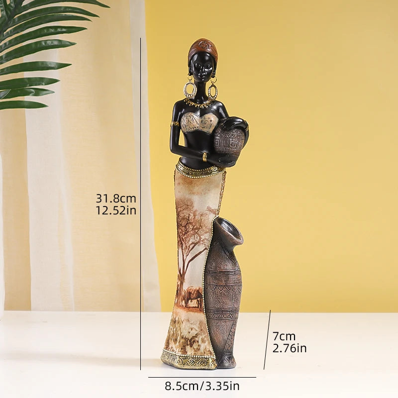 Retro African Style Black Woman Resin Figurine | Art Sculpture for Home Decor
