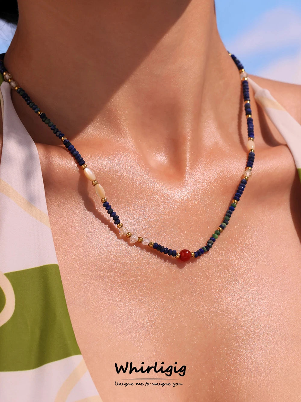 FBA Women's Ethnic Natural Stone Necklace | Stainless Steel Luxury Jewelry